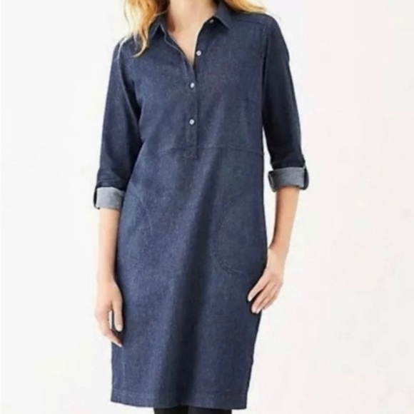 J. Jill Denim Jean Shirt Dress Size Small Petite Quarter Button Chambray Pockets - Picture 3 of 15